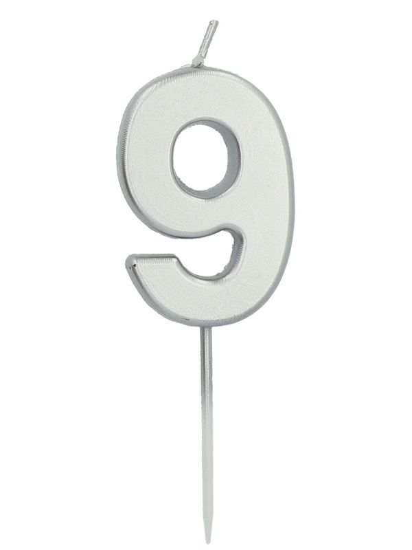 Cijfer 9 Taartkaars Zilverkleurig 5 cm