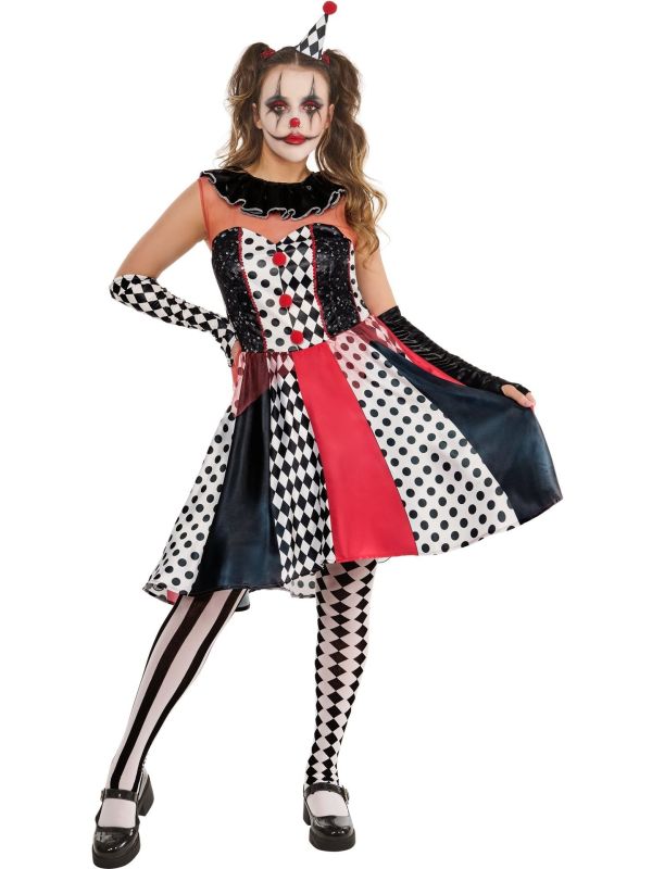 Clown Jurk Pierrot Dames Zwart Wit Rood
