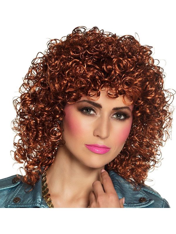 Club 80's Krullen Pruik Bruin