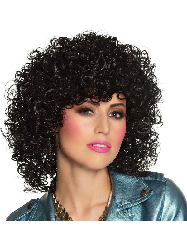 Club 80's Krullen Pruik Zwart