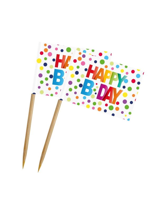 Cocktail Prikkers Happy Bday Stippen 50 Stuks