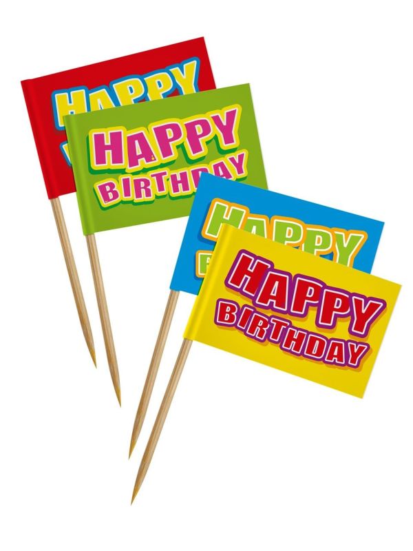 Cocktail Prikkers Happy Birthday 24 Stuks