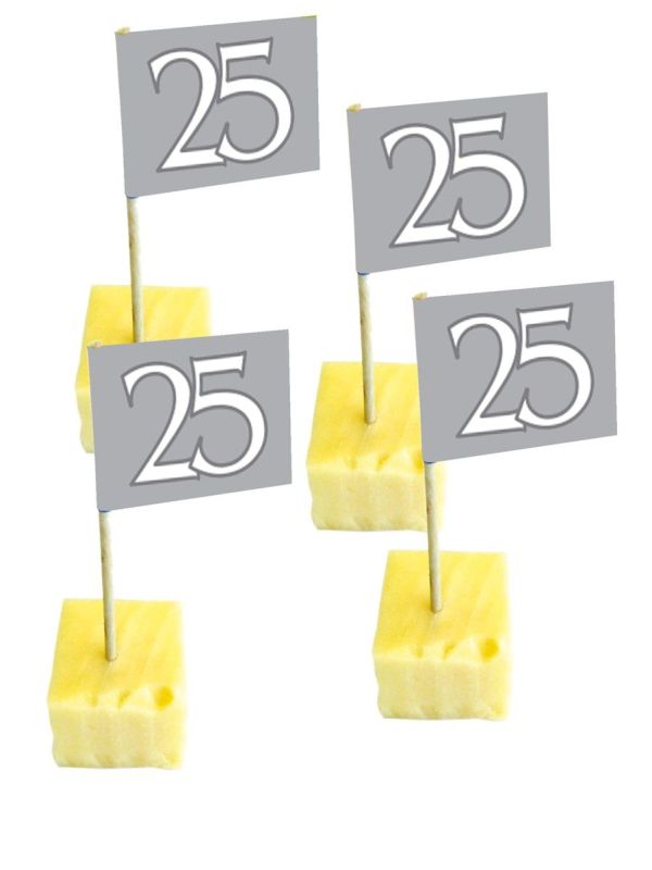 Cocktail Prikkers Vlag 25 Jaar Zilver 50 Stuks