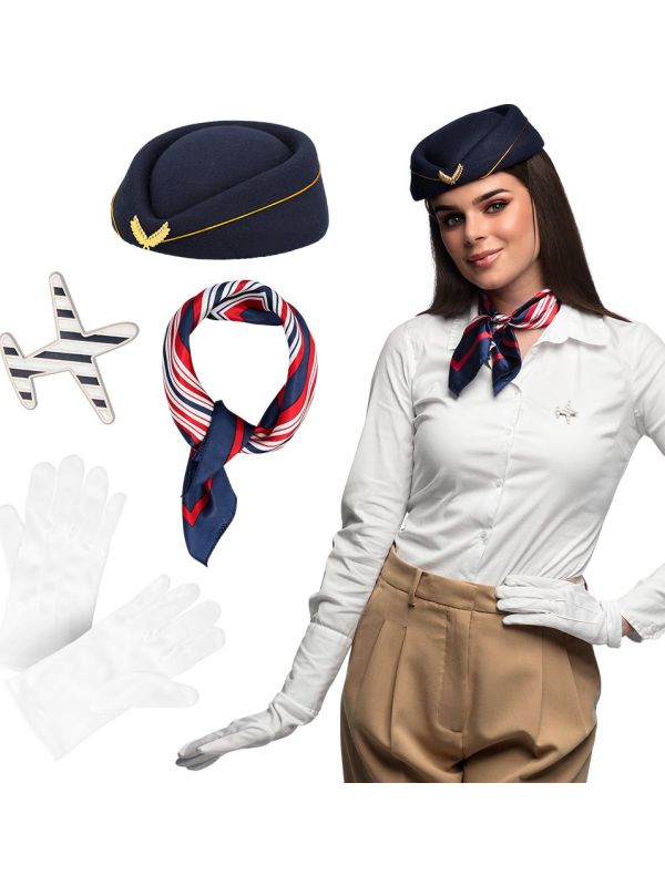 Complete Stewardess Accessoireset 4-Delig