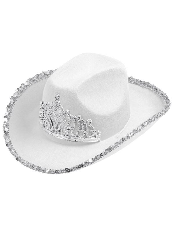 Cowgirl Hoed Wit met Tiara Dames Heren