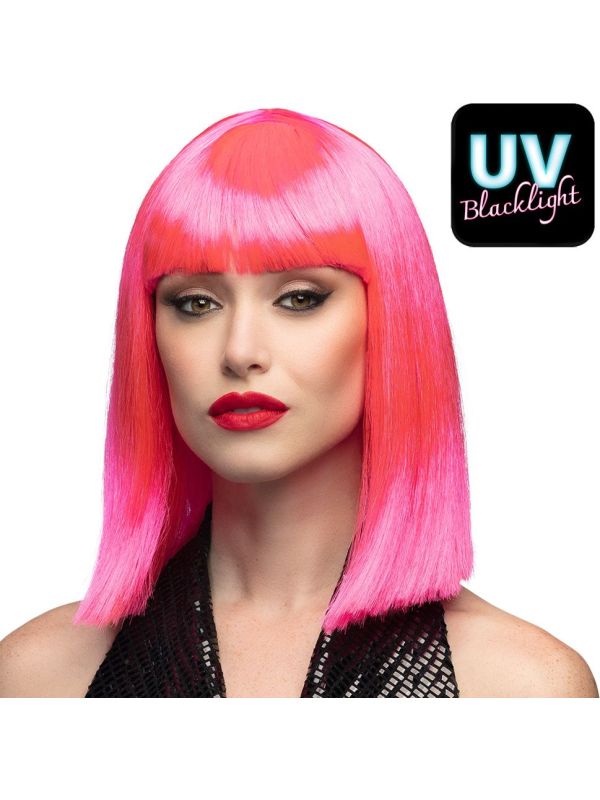 Dance Pruik Neon Roze