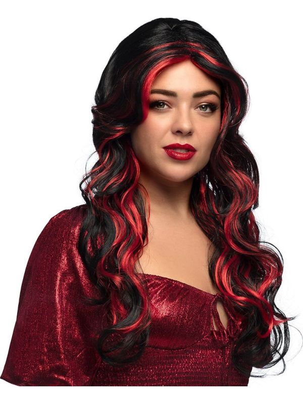 Devilicious Lange Pruik Rood Zwart