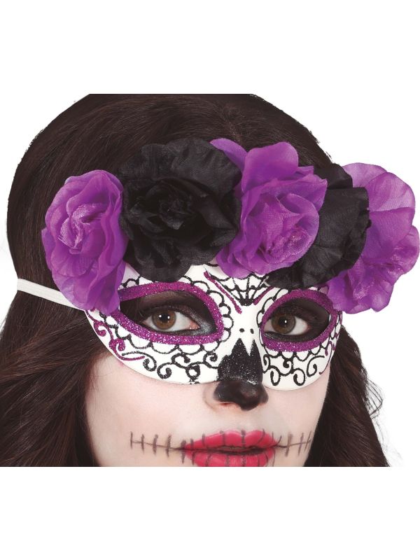 Dia De Los Muertos Bloemen Masker Paars