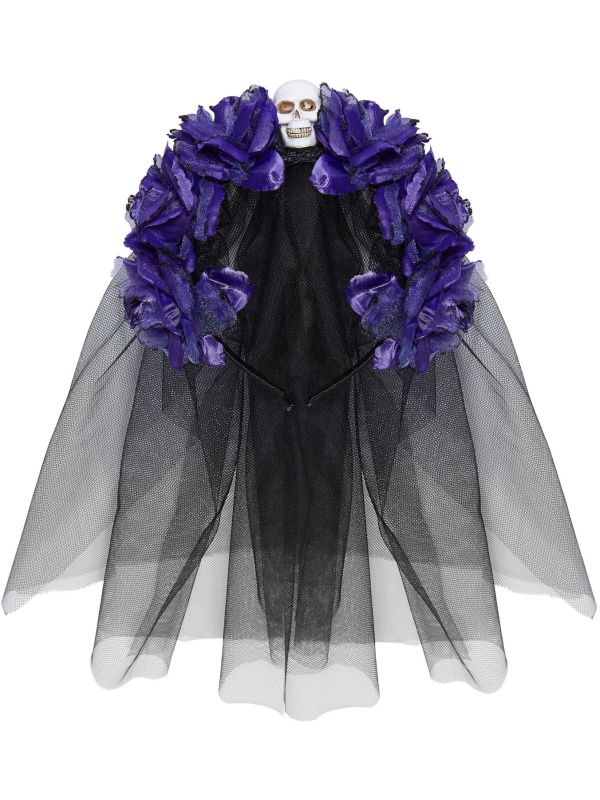 Dia De Los Muertos Hoofdband met Paarse Rozen