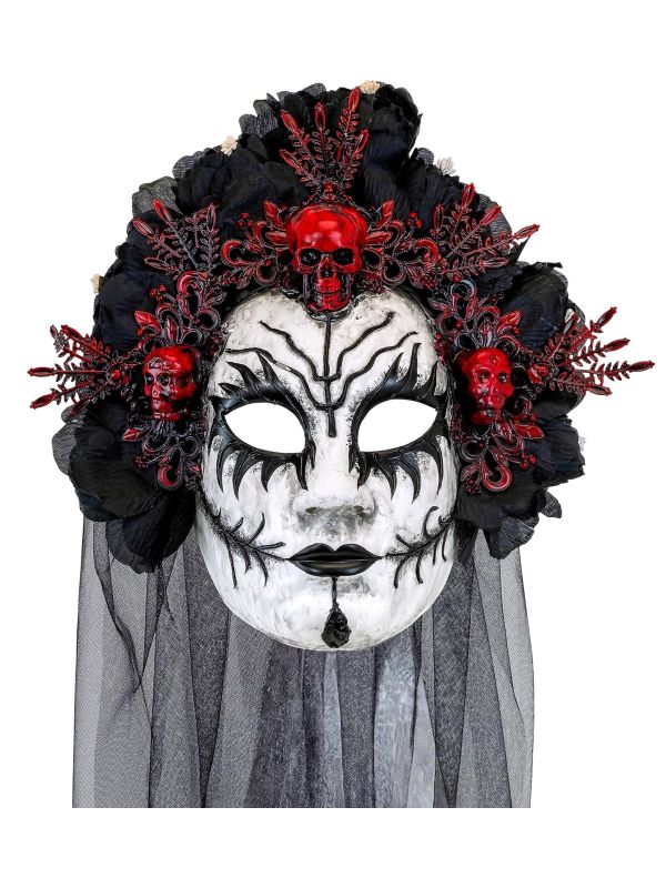 Dia De Los Muertos Masker Wit Zwart met Bloemen