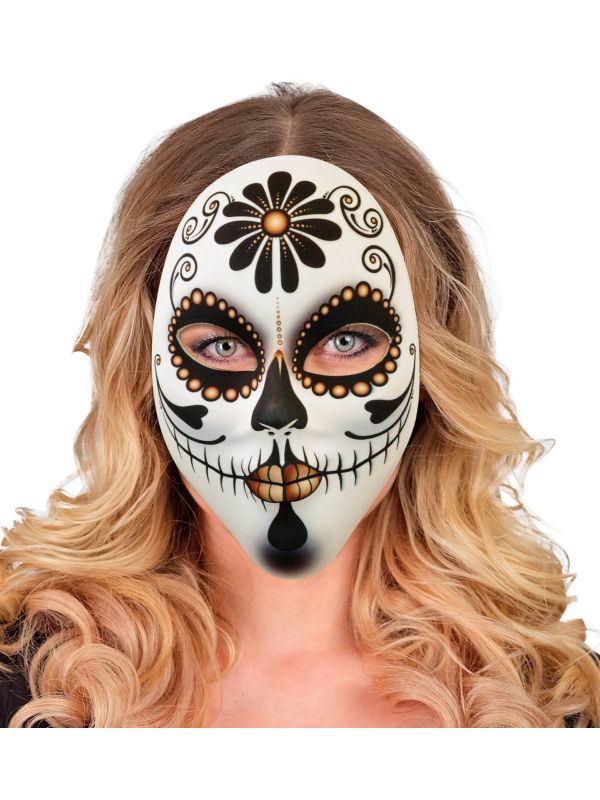 Dia De Los Muertos Skelet Masker Wit met Bloem