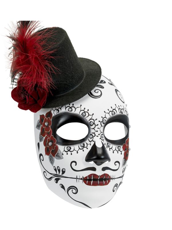 Dia De Los Muertos Wit Masker met Hoed