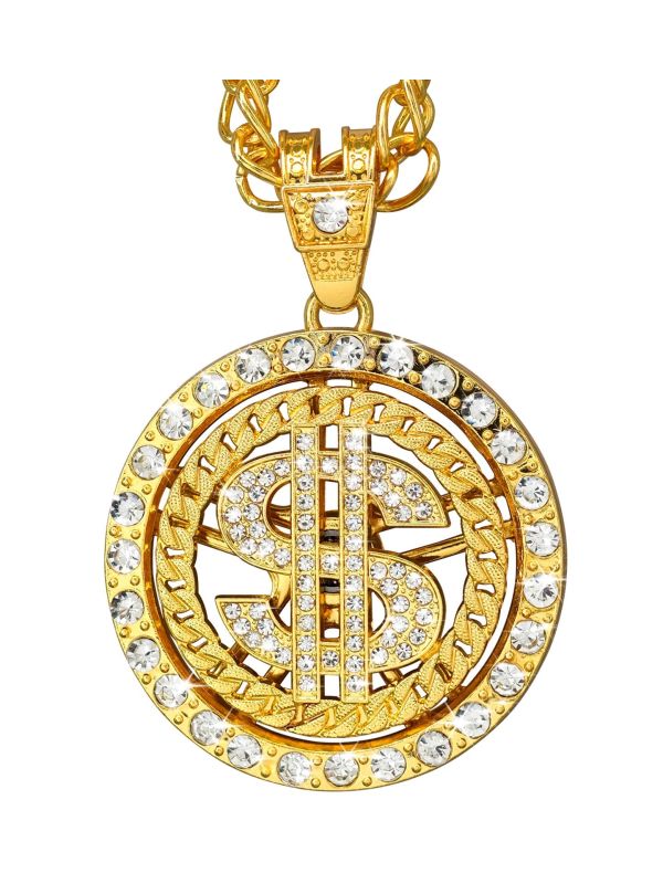 Dollar Ketting Rond Goud Carnaval