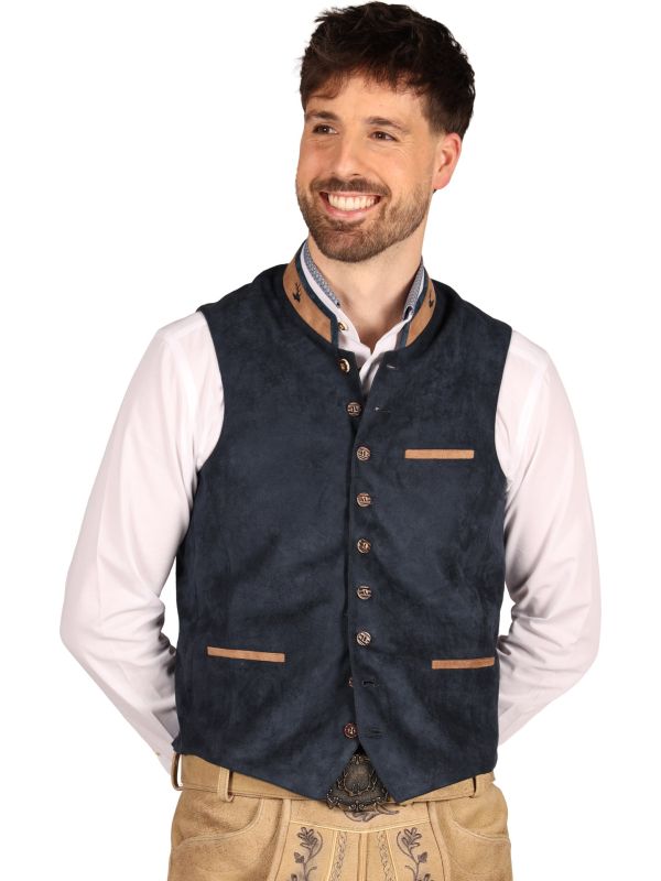 Donkerblauw Tiroler Vest Suède Heren Oktoberfest