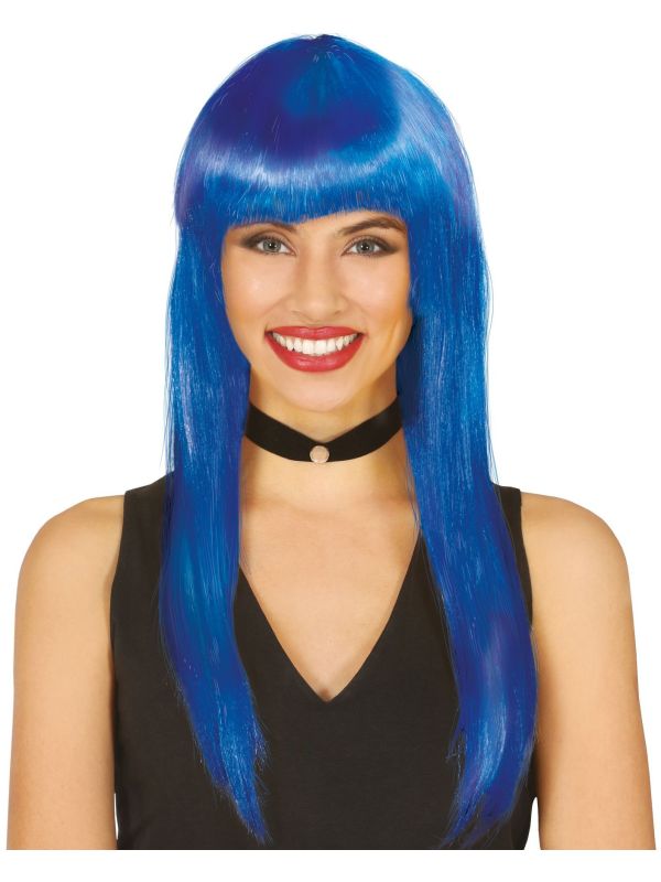 Donkerblauwe Pruik met Pony