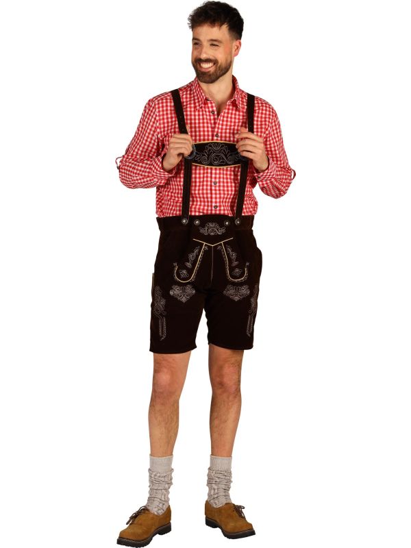Donkerbruine Lederhose met Bretels Heren Oktoberfest