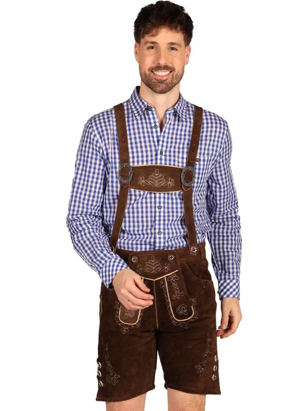 Donkerbruine Leren Lederhose met Bretels Heren Oktoberfest