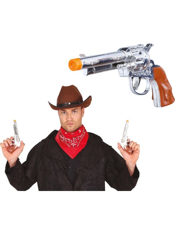 Dubbele Zilveren Cowboy Revolvers 20cm