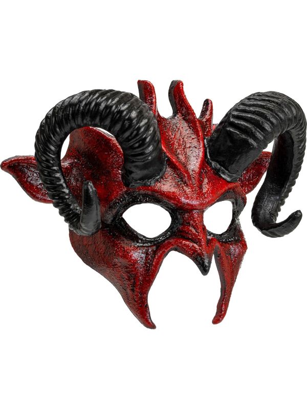 Duivel Masker Rood met Hoorns Zwart