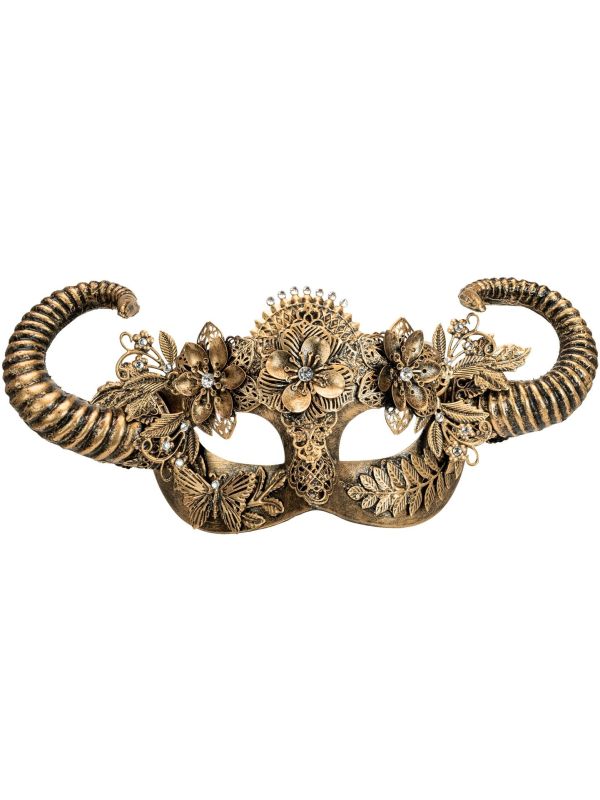 Duivel Oogmasker Goud met Bloemen
