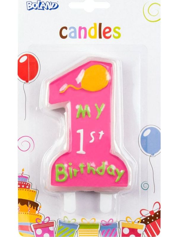 Eerste Verjaardag Cijfer Kaarsje Roze