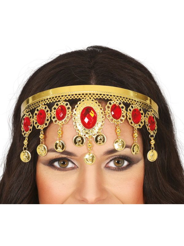 Egyptische Hoofdband Rode Edelstenen