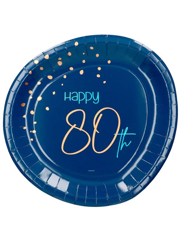 Elegant True Blue 80 Jaar Bordjes 8 Stuks