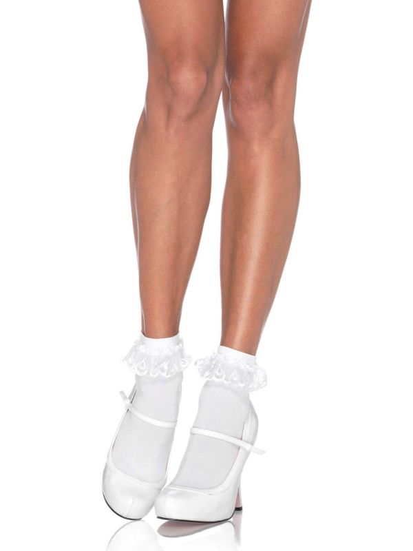 Enkelkousjes Wit met Kanten Ruches