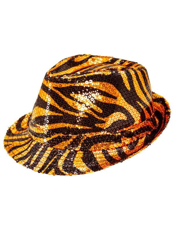 Fedora Hoed Oranje Tijgerprint Dames Heren
