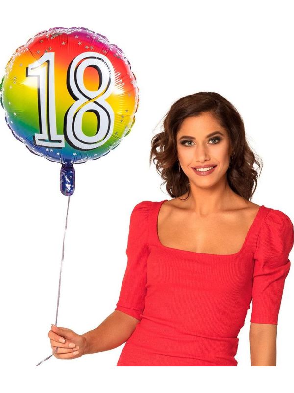Folieballon Cijfer 18 Regenboog