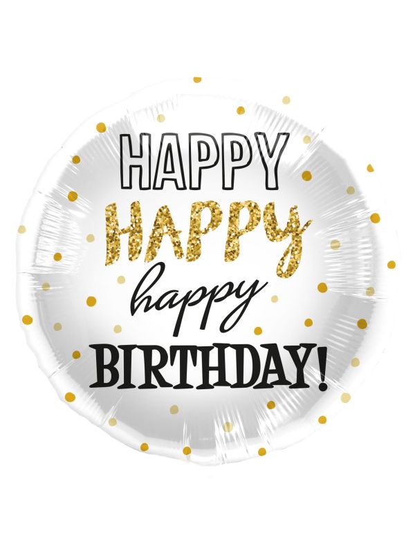 Folieballon Wit met Goud Verjaardag