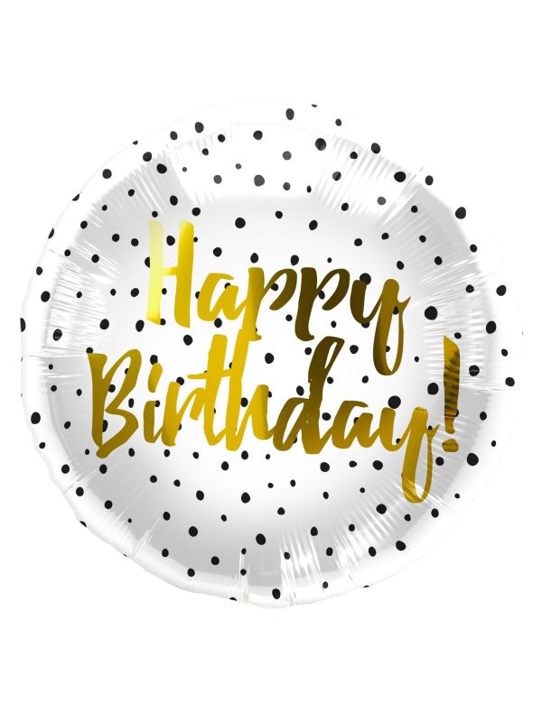 Folieballon Wit met Zwarte Stippen Verjaardag