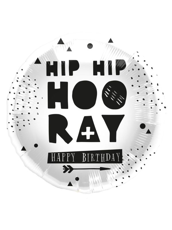Folieballon Zwart Wit Hip Hip Hooray
