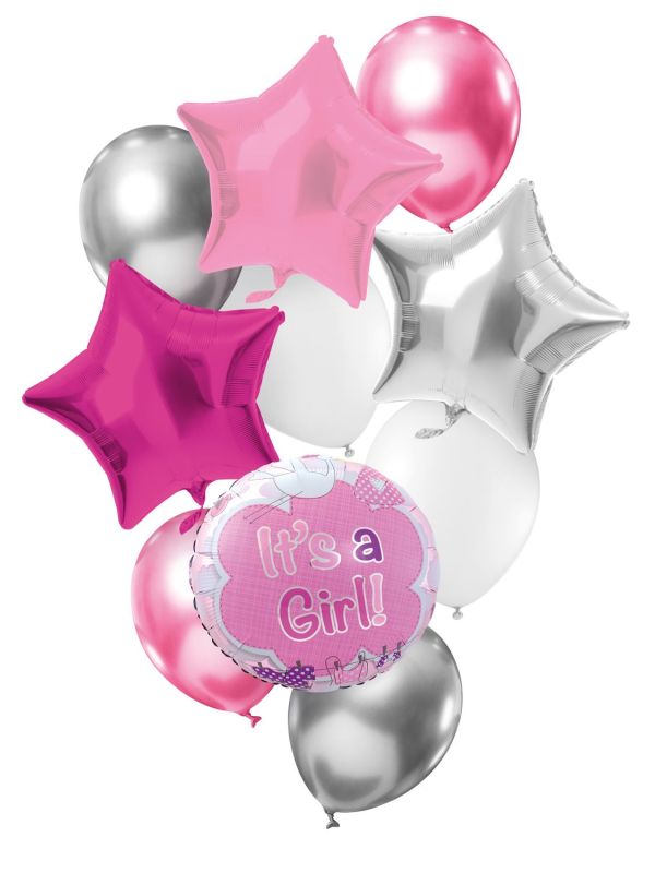 Folieballonnen set It's A Girl Roze Zilver