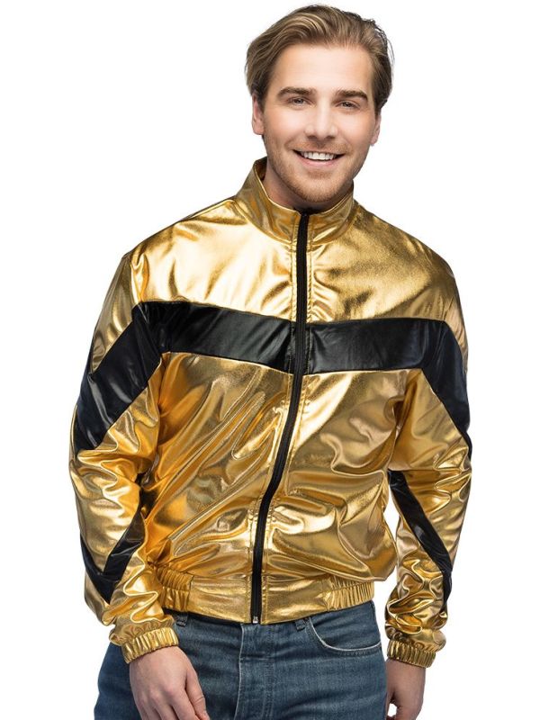 Fout Goud Metallic Retro Trainingsjasje Heren Met Zwarte Strepen