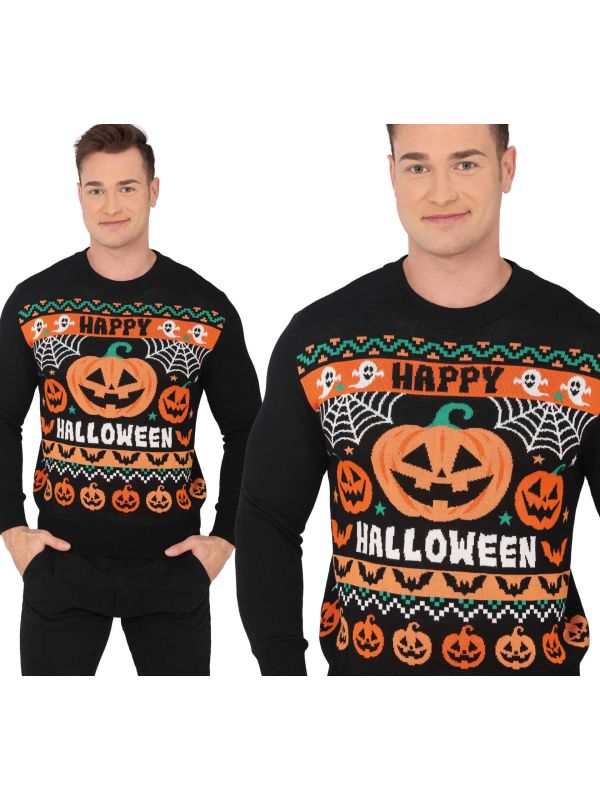 Foute Halloween Trui Pompoen Zwart