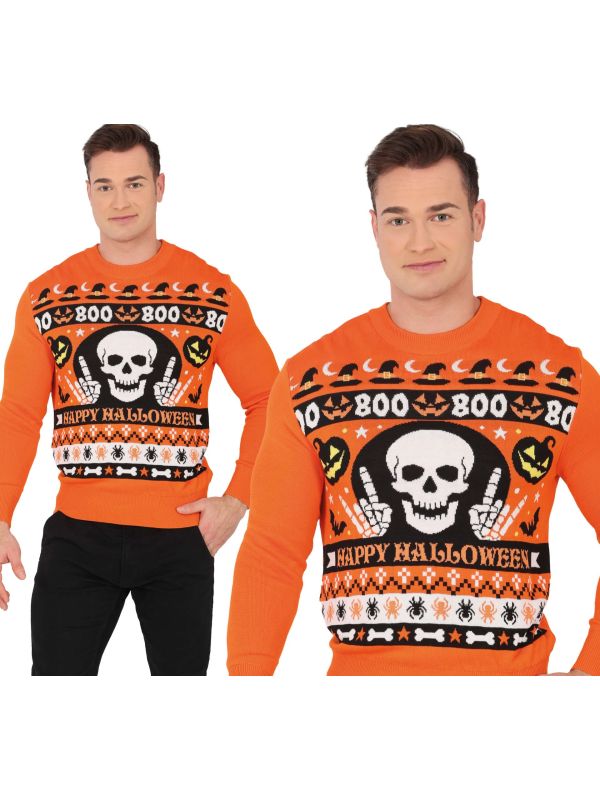 Foute Halloween Trui Skelet Oranje