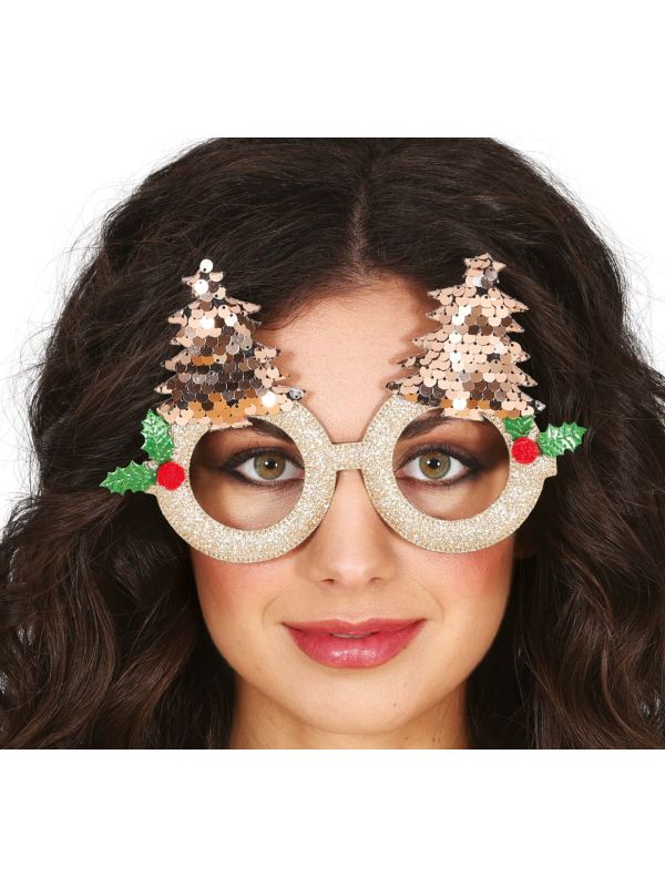 Foute Kerst Bril Gouden Pailetten Kerstboom