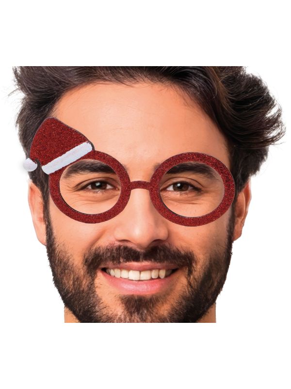 Foute Kersthoed Kerst Bril Glitters Rood