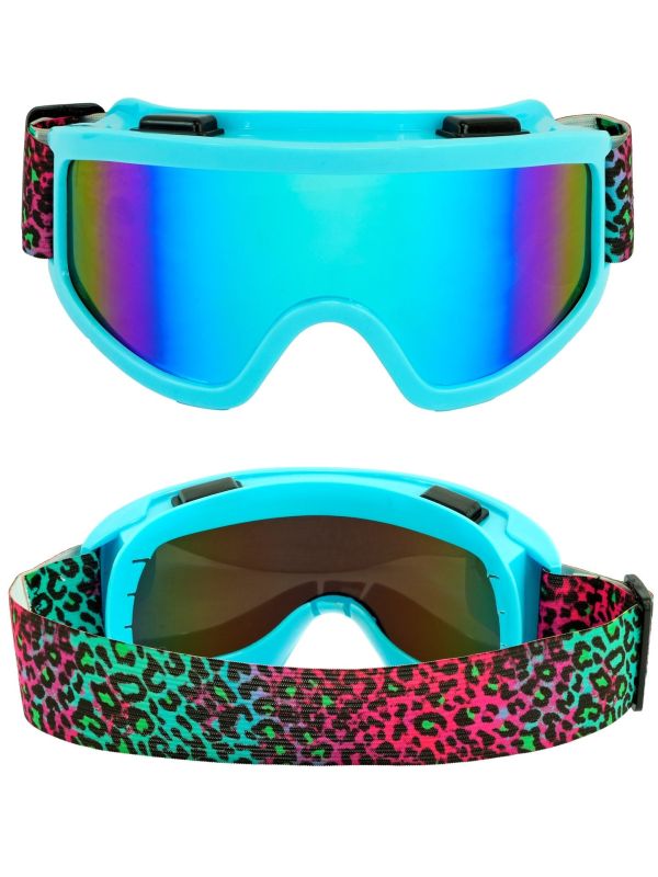 Foute Skibril Blauw met Luipaard Band