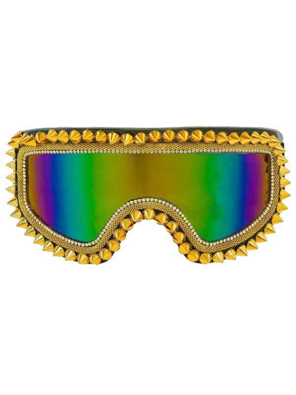 Foute Skibril Goud met Regenboog Glazen en Stekels