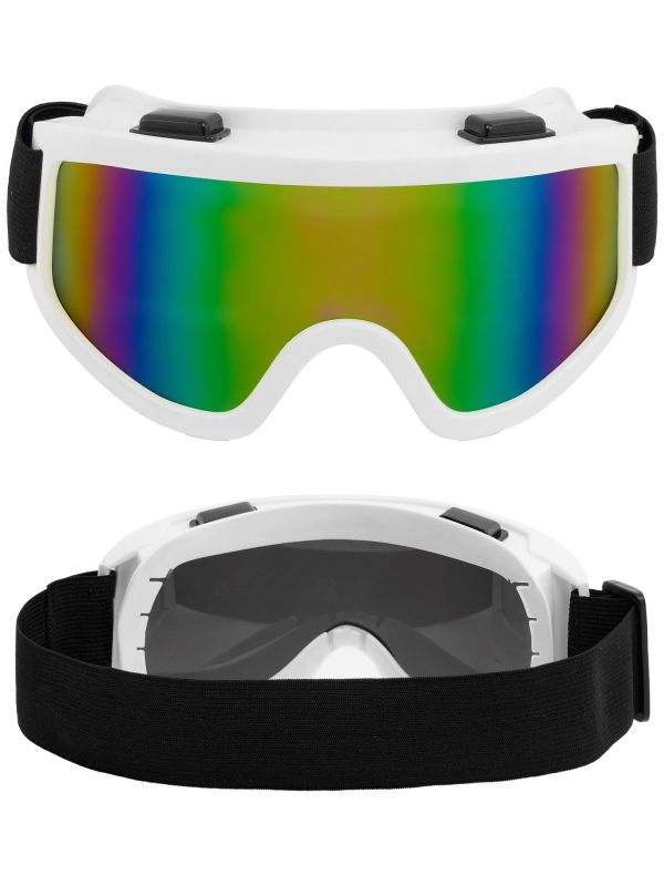 Foute Skibril Wit met Regenboog Glazen