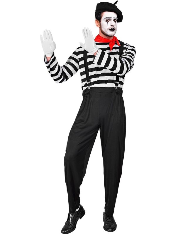 Franse Mime Kostuum Heren Zwart