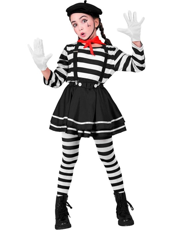 Franse Mime Kostuum Meisjes Zwart