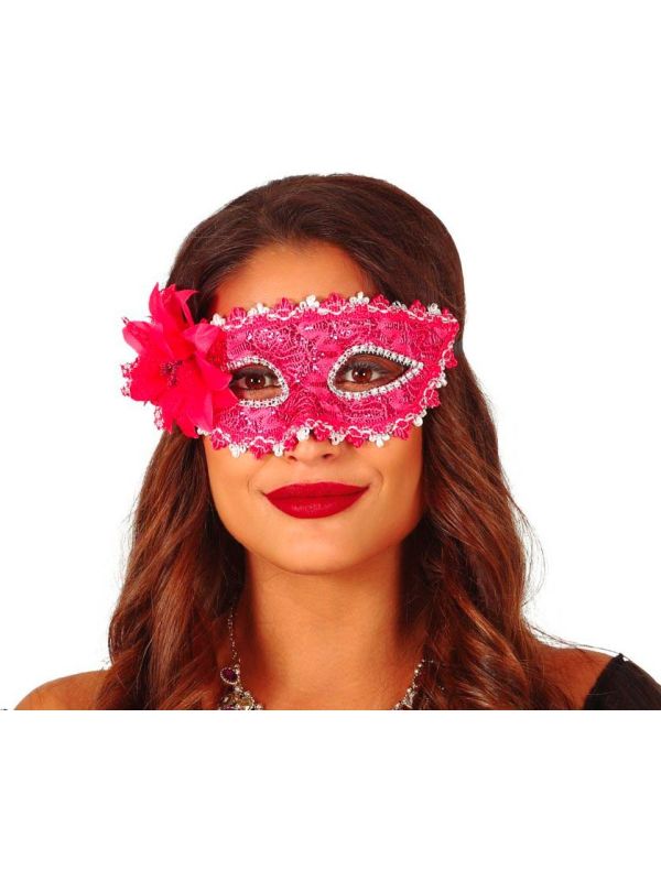 Fuchsia Roze Oogmasker met Kant