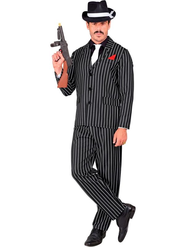 Gangster Kostuum Zwart Wit Gestreept Heren