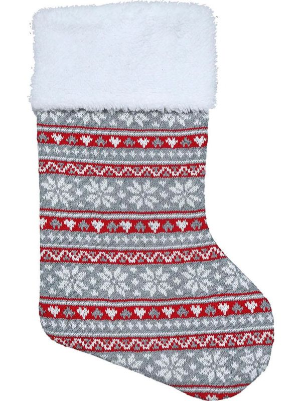 Gebreide Cadeau Sok Kerstmis Grijs 45cm