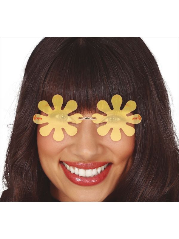 Gele Bloemen Bril 60's Stijl