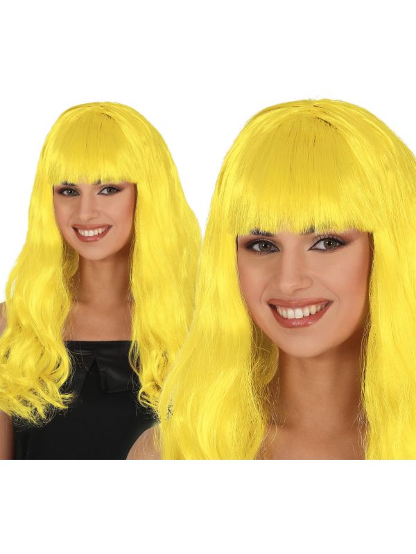 Gele Dames Pruik Lang Krullend met Pony