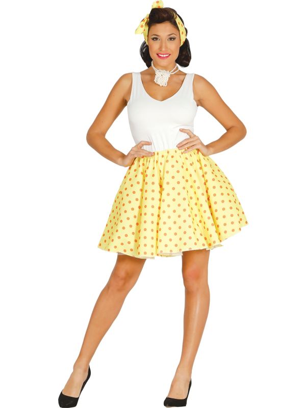 Gele Gestipte 50's Rok met Sjaal